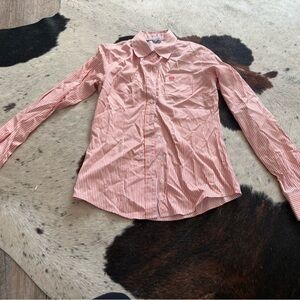 Pink and White Striped Button-Up Shirt